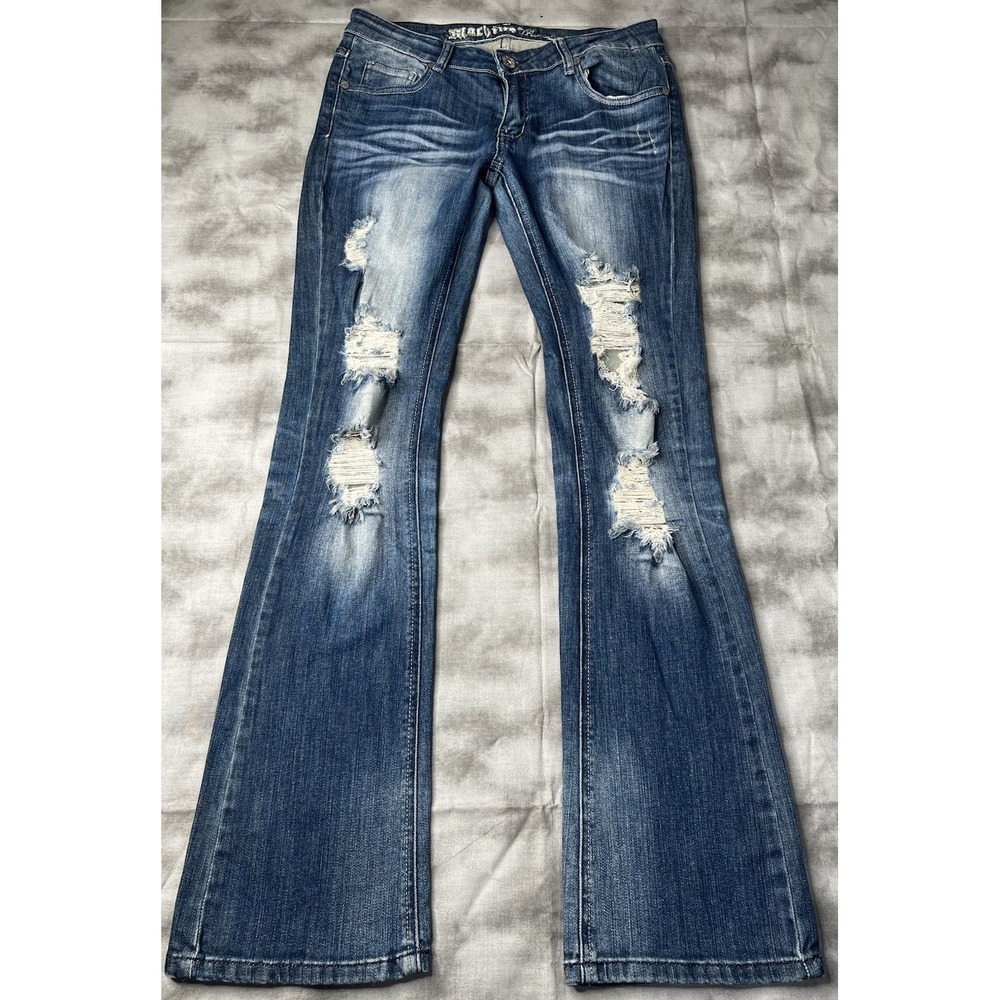Y2K Machine Nouvelle Jeans Women Size 9 Blue Flare Embellished Bootcut